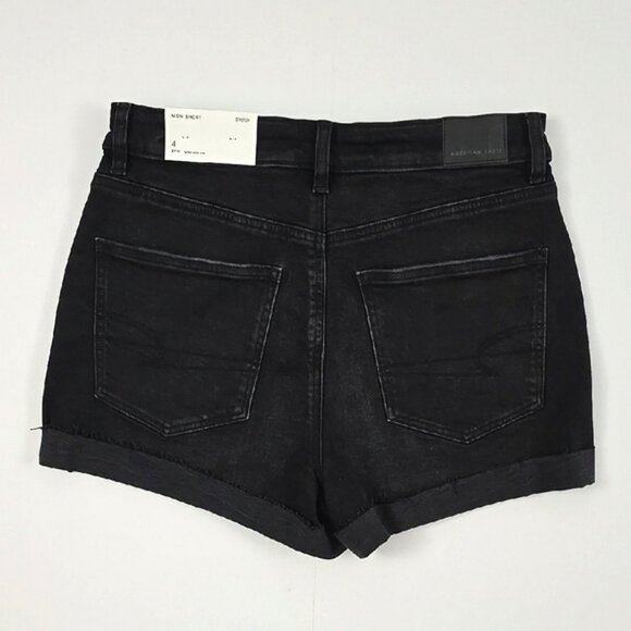 American Eagle Outfitters Women's Black Denim Mom Shorts High Waist Stretch Sz 4 - Picture 2 of 16